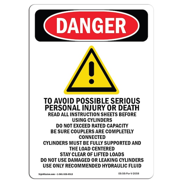 OSHA Danger Sign, To Avoid Possible, 14in X 10in Aluminum, 10" W, 14" L, Portrait